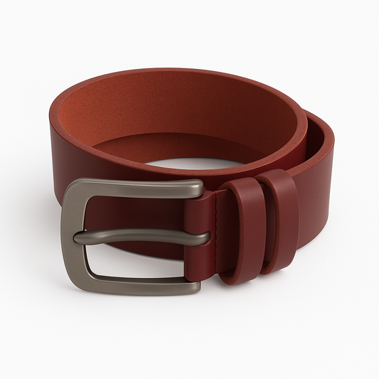 Classic Burgundy Leather Belt with Brushed Metal Buckle